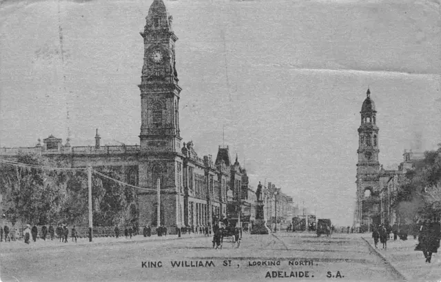 King William Street Scene, Adelaide, South Australia 1908 Vintage Postcard