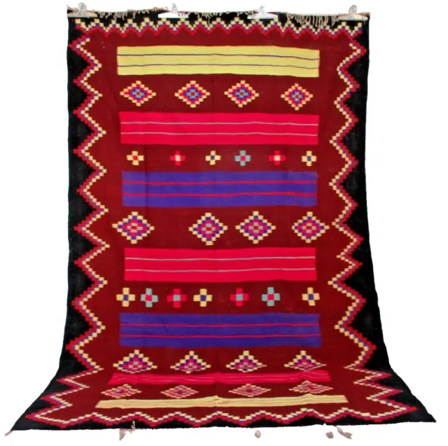 Vintage Moroccan Handmade Old Kilim Rug Berber Geometric Red Wool Tribal Carpet