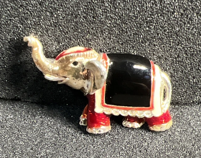 Vintage Elephant Brooch Pin 3 Color Enamel & Silver Tone Metal 1.75”