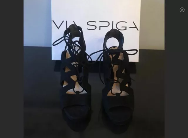 NIB NEW Black Via Spiga Collette High Heel Lace Up Sandals 7.5 3