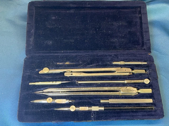 12 Drawing Instruments VINTAGE CASED ENGINEERING Technical Drawing Instrument set £9.99 ...