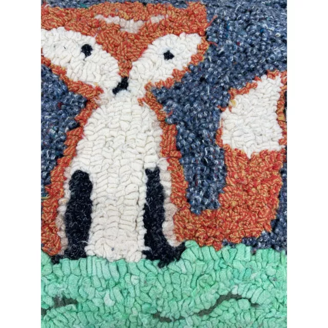 Alfombra de lana primitiva vintage hecha a mano gancho decorativa zorro almohada de lino a mano