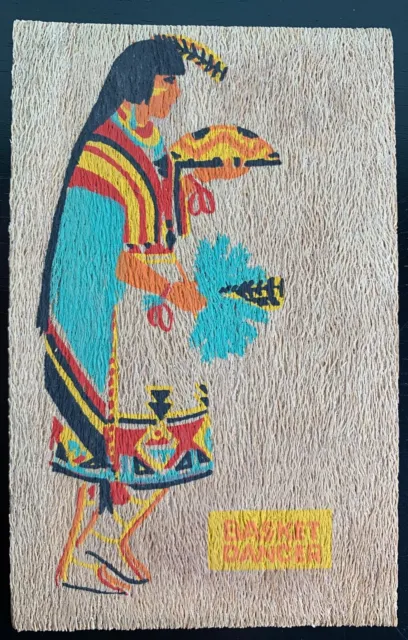 Painted Wooden Novelty Postcard - Pueblo Basket Dancer - Native American Culture