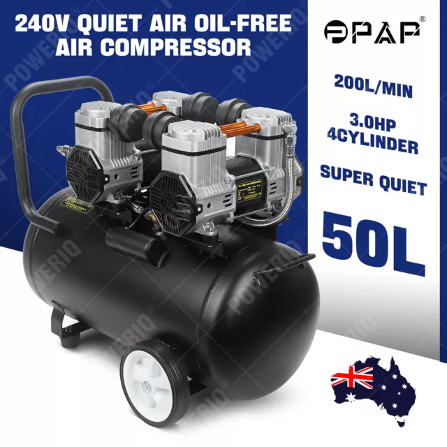 50L Silent Air Compressor 3.0HP Oil-Free Quiet Electric Portable Airtool AU NEW