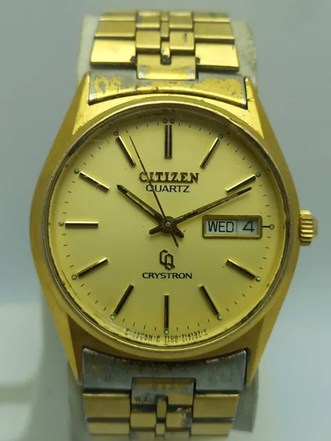 Citizen Quartz Crystron 44-2682 Day/Date Golden Vintage Men’s Watch USM46SHA3