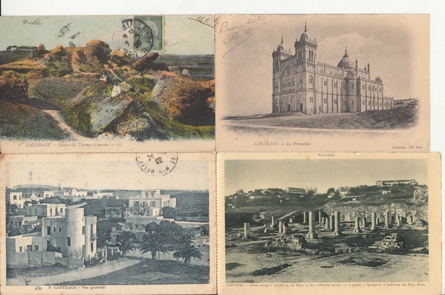 Lot de 4 cartes postales anciennes old postcards TUNISIE TUNISIA CARTHAGE 1