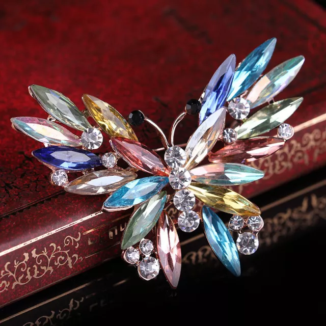 Vintage Style Multicolor Crystal Rhinestone Butterfly Charm Brooch Pin Gift