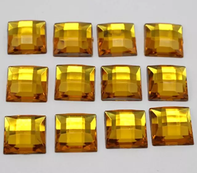 100  Gold Acrylic Flatback Faceted Square Rhinestone Gems 12X12mm Cabachons