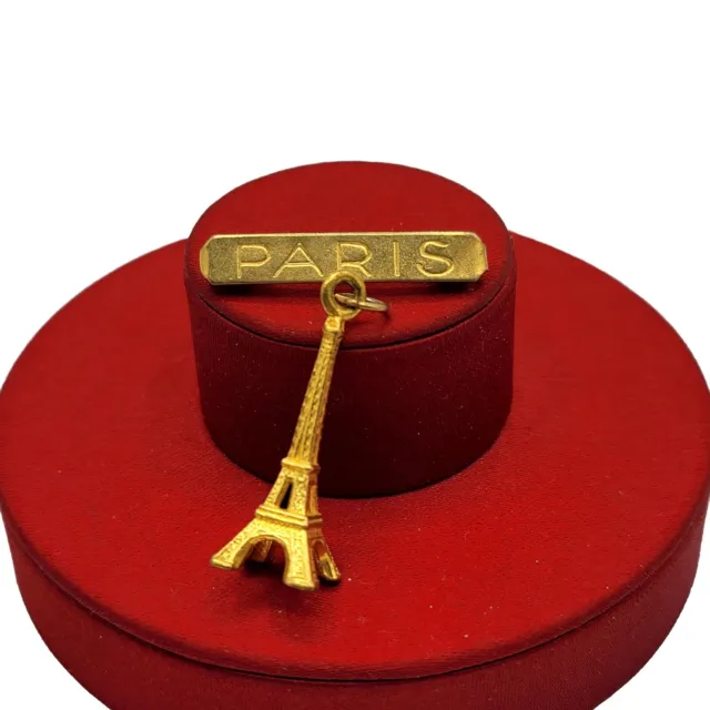 Vtg Brooch Bar Pin Paris Dangle Eiffel Tower Souvenir Travel Fashion Jewelry