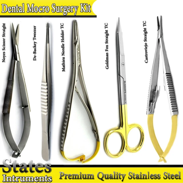 Dental Micro Surgery Kit Instruments Mathieu Needle Holder TC De-Backey Tweezer