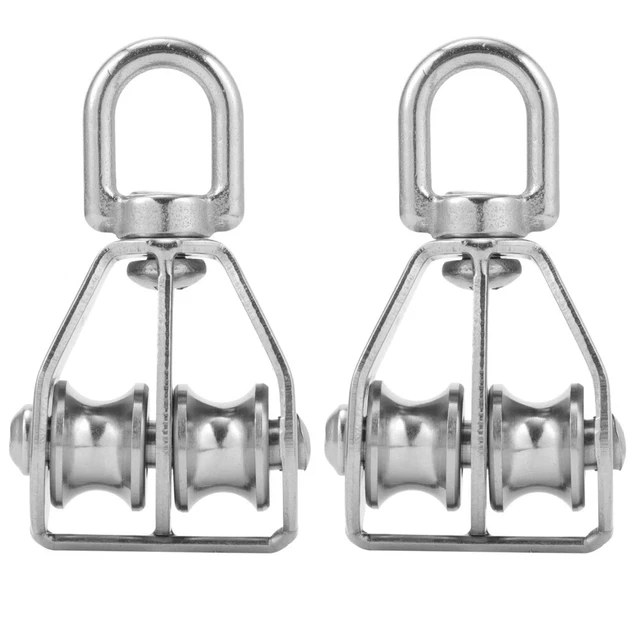2 pz puleggia in acciaio inox doppia fune metallica puleggia pesante