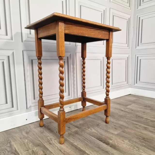 Antique Wooden Edwardian Barley Twist Hall Console Telephone Table - Oak Side