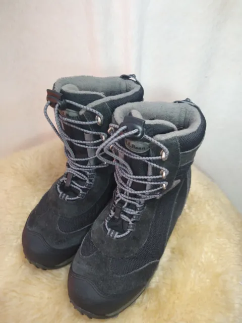 Ll Bean Youth  Winter Snow Boots Heavy Warm Lined Lace Up Boots Size 3Y- Grey