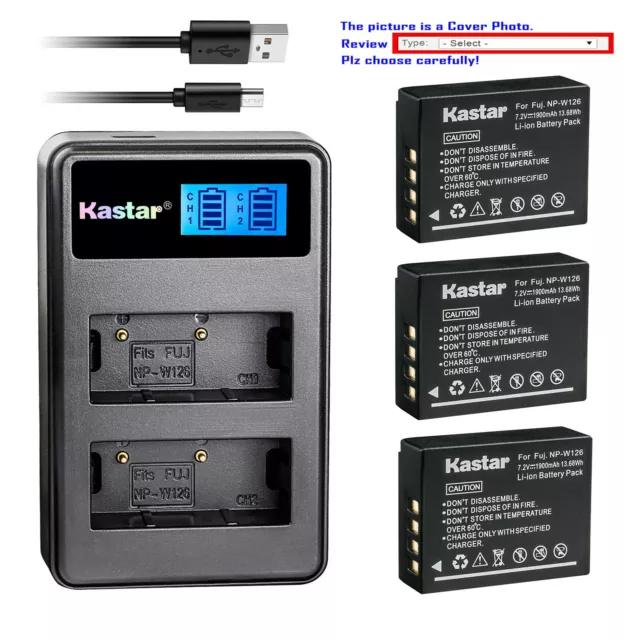 Kastar Battery LCD Dual Charger for Fujifilm NP-W126 NP-W126s & Fuji X-T2 Camera