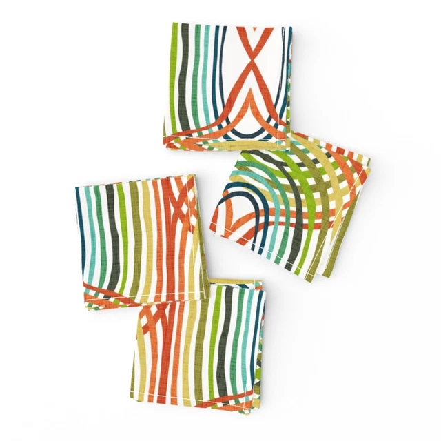 Cocktail Napkins Bright Abstract 70S Cheery Rainbow Maximalist Set of 4