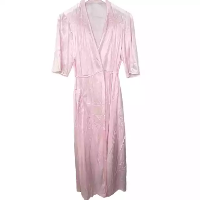 Vintage Nancy King Silky Long Robe Pink Size M Lace Peignoir Lingerie Belt Tie