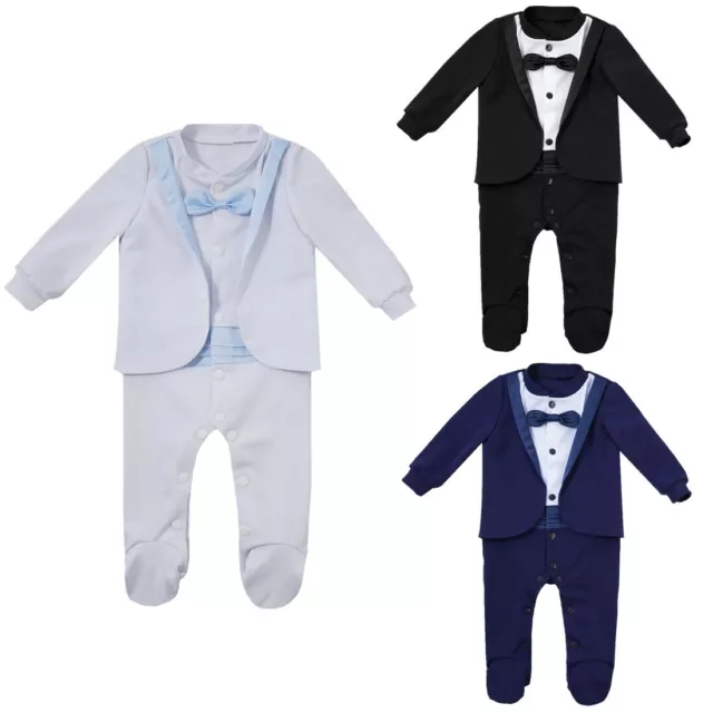 Baby Boys Formal Romper Jumpsuits Tuxedo Gentleman Suit Bow Tie Newborn Clothes