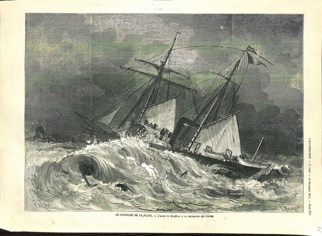 Le naufrage de la Plata.L'aviso le Souffleur recherche épaves  ILLUSTRATION 1874