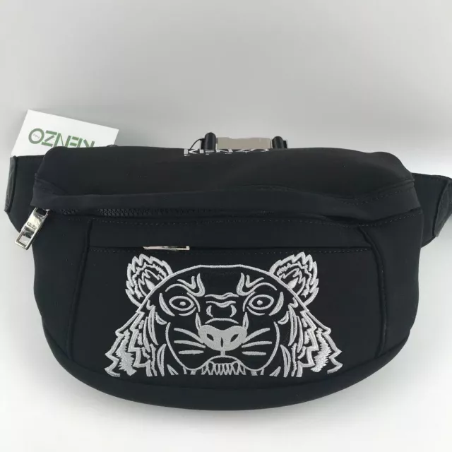 KENZO Tiger Embroidery Black Nylon Crossbody Shoulder Bum Bag  9T0691