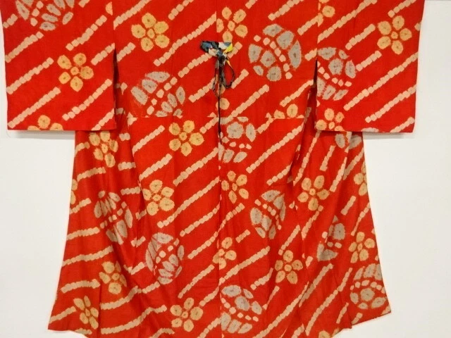 6815859: Japanese Kimono / Antique Juban / Shibori / Flower & Diagonal Stripe