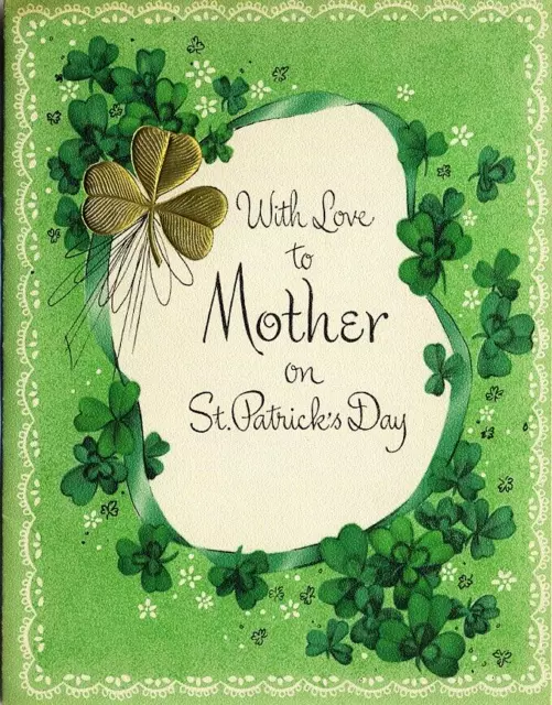 UNUSED Vintage ST PATRICKS Day with Love to MOTHER Shamrocks Greeting CARD 1950s