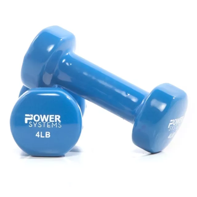 Deluxe Vinyl Dumbbell Prime Hand Weights, 4 lbs,  by Power Systems (2 Pack)