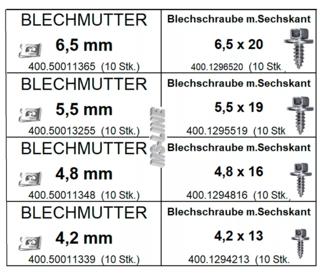 SORTIMENT FEDERMUTTER BLECHMUTTER + Blechschrauben 3,9 - 6,5 mm 446 Teile  EUR 54,00 - PicClick DE