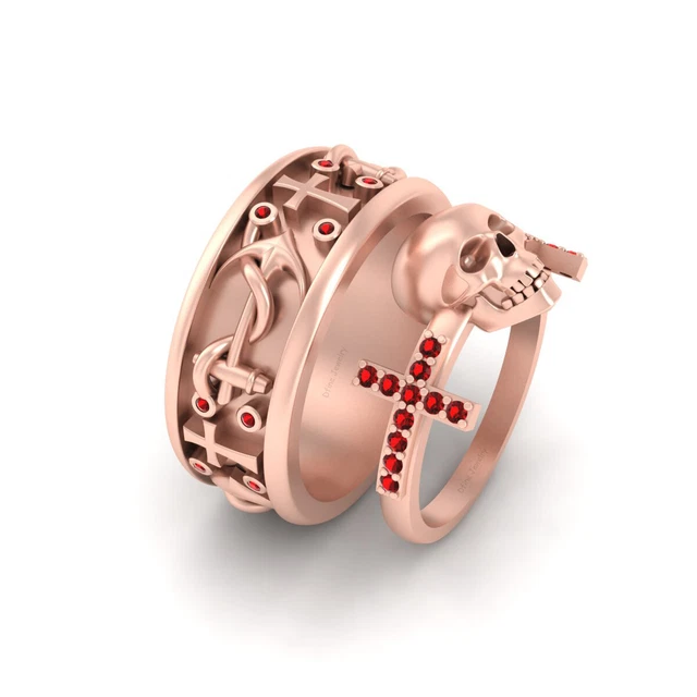 Assorti Sainte Croix Fiançailles Bague Ensemble Anneau Ancre Tête de Mort Couple