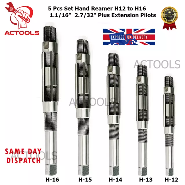 5 Pcs Adjustable Hand Reamer H12 to H16 1.1/16" 2.7/32" Plus Extension Pilots UK