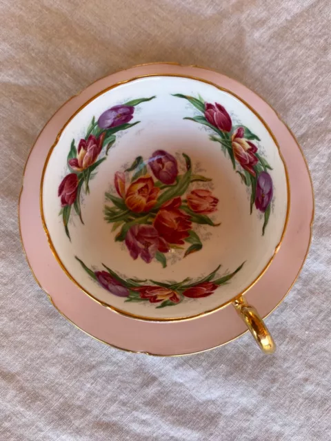 Vintage Royal Grafton Fine Bone China England Tea Cup & Saucer Pink Tulips