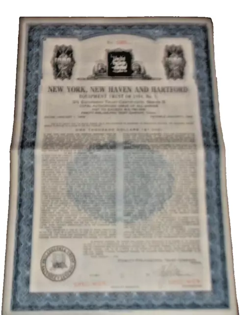 1954 New York New Haven & Hartford Railroad Equipment Trust Certificate #0000