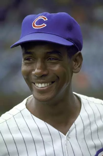 Closeup of Chicago Cubs Ernie Banks before game vs St, Louis Cardi - Old Photo