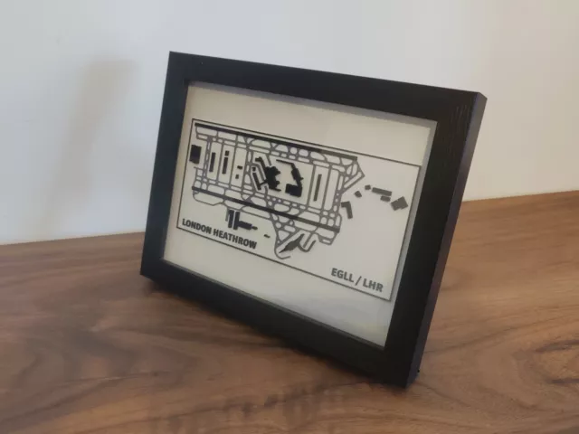 LONDON HEATHROW AIRPORT MAP - 3D Printed Aviation Art/Artwork with Frame Custom