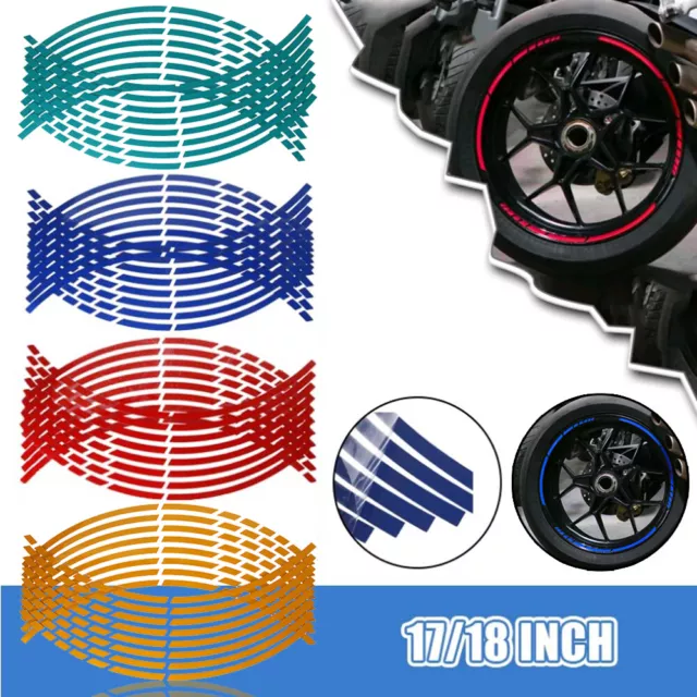 16pcs 17-18" Strips Car Motorbike Reflective Red Rim Wheel Tape Stickers Decals