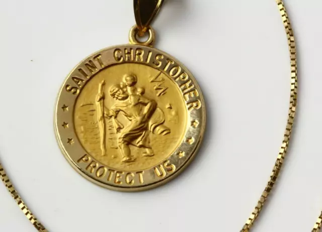 Appealing 14K Yellow Gold Chain 16" W/ "Saint Christopher Protect Us Pendant"