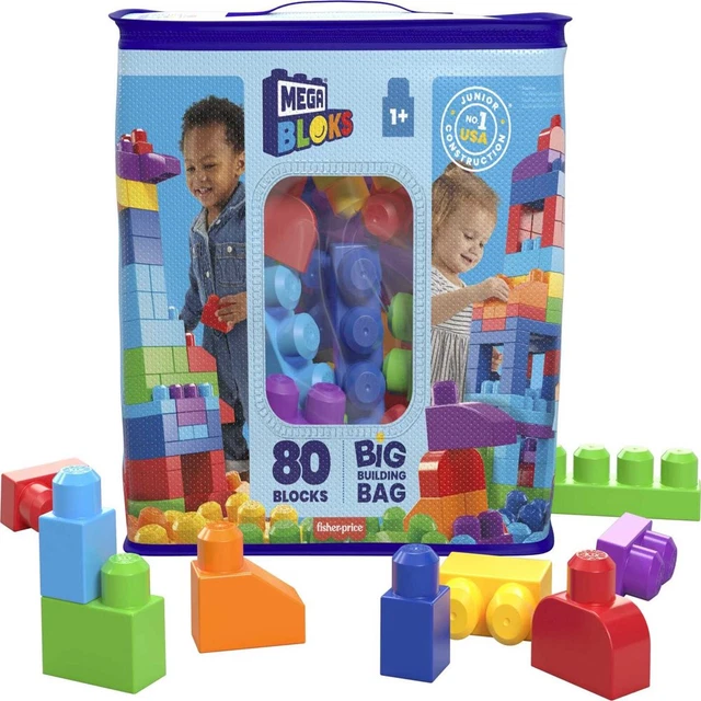 MEGA BLOKS BIG Building Bag Toy Block Set (80 Blocks), Blue for Child