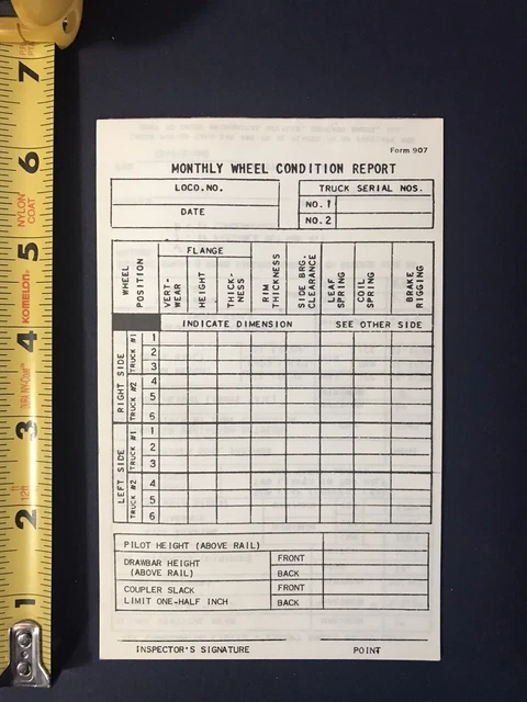 Railroad Monthly wheel condition report form #907 Lot of 8 forms vintage