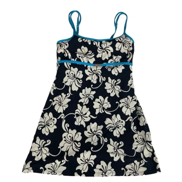 Nautica Swimsuit with Skirt One Piece Black White Floral Tropical Size 10