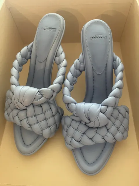 Alexandre Birman Womens Carlotta Leather Slip On Peep Toe Mules Shoes Blue 38.5