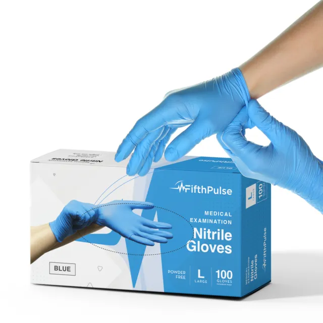 Fifth Pulse Nitrile Exam Latex & Powder Free Gloves - Blue - 100 pk (LG)