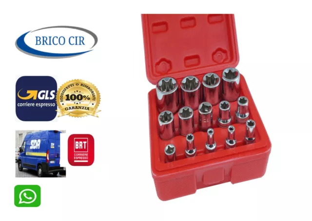 Set Kit 14 Pz Chiavi A Bussole Torx In Lega Da 4 A 24 Mm Attacco 1/2" 1/4" 3/8"