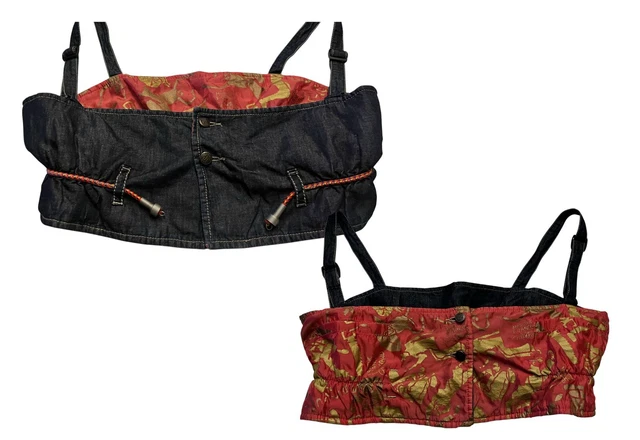 Bustier Réversible Girbaud Collector - Côté Jean / Côté Satin Imprimé - Taille M (38) - Occasion TB