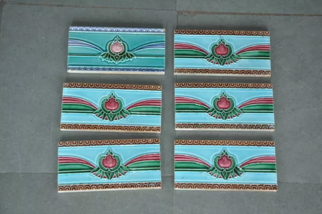 6 Pc Vintage Kalash Design Majolica Art Nouveau Architecture Tiles,Japan