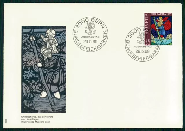 SCHWEIZ FDC 1969 PRO PATRIA MUSEM BASEL HL. CHRISTOPHERUS KUNST ART ij73