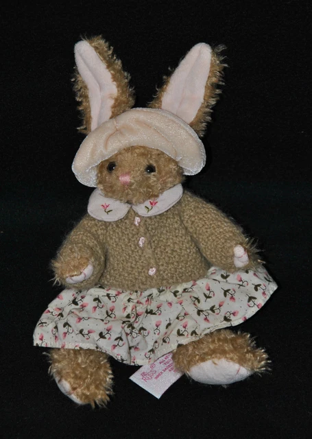 Peluche Doudou Lapin Anna Beige RUSS BERRIE Robe à Fleurs Gilet 17/23 Cm TTBE