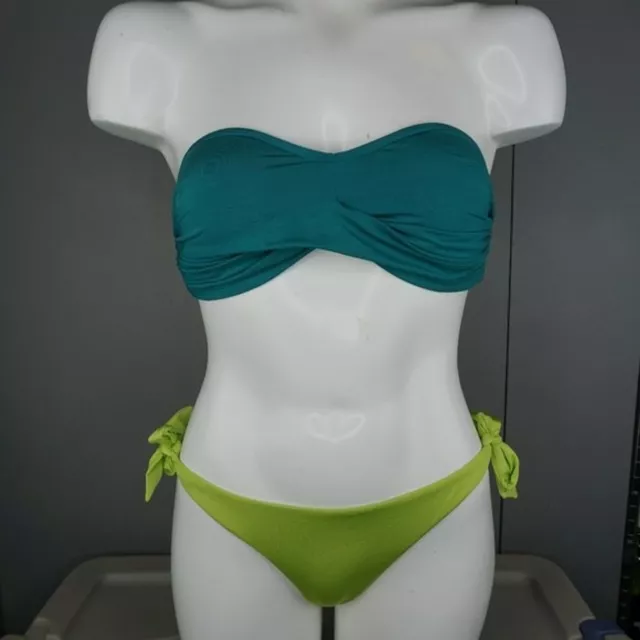 Vitamin A Bel Air Teal Bandeau Top and Green Tie Side Brazilian Pant size M