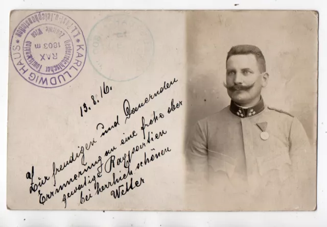 f37 -K. u. K. Österreich 1. WK Feldpost 1916 Kamerad Uniform Semmering Orden