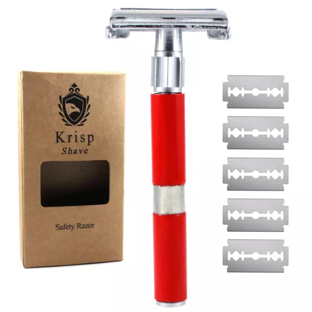 Long Handle Double Edge Butterfly Open Safety Razor For Men Women 10 Blades Red