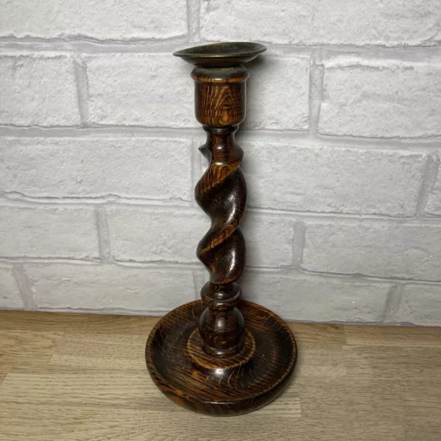 Vintage Single Wooden Barley Twist Candlestick Candle Holder 26 Cm Tall