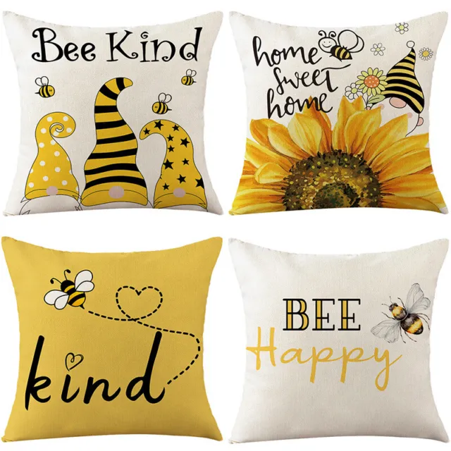 Cushion Covers 45 x 45 cm Happy Bee Gnome Sunflower Throw Pillow Case for Home